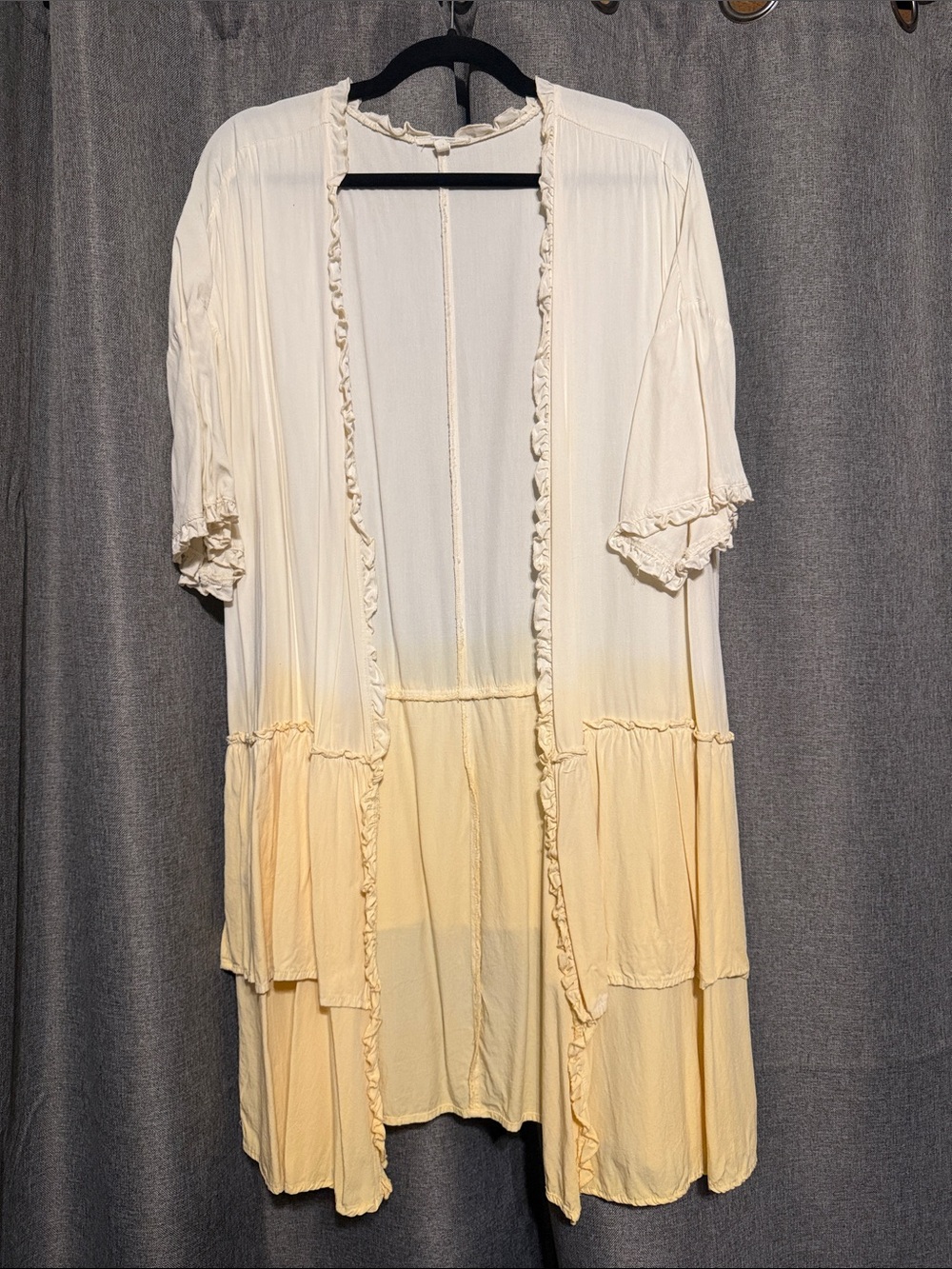 Maurices Cream to Pale Yellow Tiered Open Front Tunic